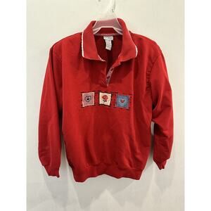 Koret City Blues Collared Buttons Sweatshirt Cotton Blend Red Women’s Medium
